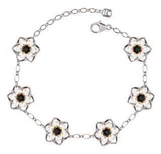 .925 Sterling Silver Star Shaped Flower Bracelet by Lucia Costin with 24K Yellow Gold over .925 Sterling Silver Cute Middle Flowers and Twisted Line Accents, Adorned with Black and White Swarovski Crystals Lucia Costin Jewelry