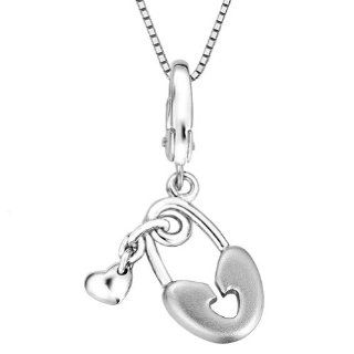 Platinum Plated 925 Sterling Heart And Lock Bracelet Charm With 925 Sterling Silver Chain (16") Jewelry