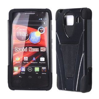 MOTOROLA DROID RAZR MAXX HD XT926M ALL BLACK HARD GEL HYBRID BUMPER COMBO + STAND COVER SNAP ON PROTECTOR ACCESSORY Cell Phones & Accessories