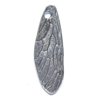 Shipwreck Beads Zinc Alloy Insect Wing Charm, 14 by 40mm, Silver, 20 Pack