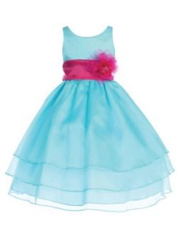 Calla Collection USA Girl's Aqua Beautiful Layered Organza Dress Special Occasion Dresses Clothing