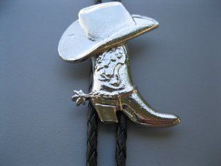 Cowboy Western Bolo Tie #972s   Silver Hat & Boot  Sports Fan Neckties  Sports & Outdoors