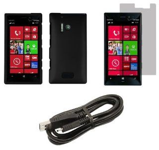 Nokia Lumia 928   Premium Accessory Kit   Black Hard Shell Case + ATOM LED Keychain Light + Screen Protector + Micro USB Cable Cell Phones & Accessories