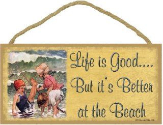 Life Is Good But It's Better At The Beach Nautical Sign 5"X10" Vintage Style   Decorative Signs