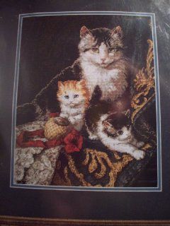 Captivating Felines. The Gold Collection. A Counted Cross Stitch Design By Henriette Ronner Krip. 11" x 14" Frame Size Without Mat. 16" x 9" With Mat.  Other Products  
