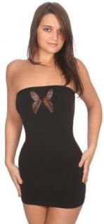 N fini Clubwear Strapless Butterfly Dress, Black Style #907 (Junior, Missy or Plus Size), Missy, Black Clothing