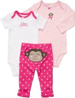 Carter's 3 pc. Pink Monkey Bodysuit Set (24 Months) Clothing