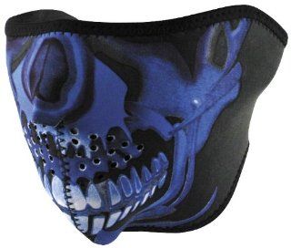 Zan Headgear Neoprene Half Face Mask (BLUE CHROME SKULL) Automotive