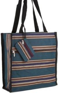 Teal, Tan, and Brown Stripes Tote Bag with Coin Purse Clothing