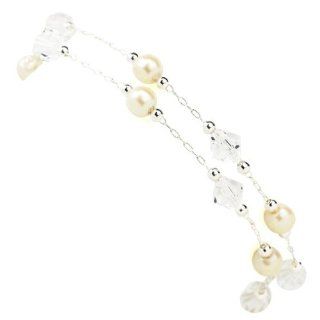 Delicate Chains Simulated Pearl and Crystal Silver Tone Bracelet Jewelry
