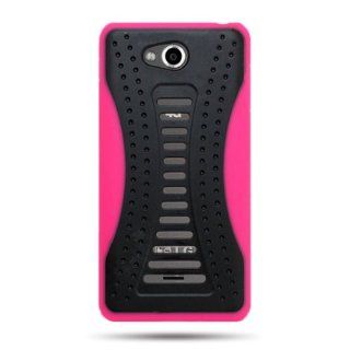 EMAXCITY Brand MIX Hard BLACK Back Cover Case with Flexible TPU HOT PINK TRIM for LG MS870 SPIRIT 4G METRO PCS [WCL938] Cell Phones & Accessories