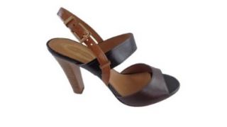 Elie Tahari Eva Leather Sandals (8.5, Chocolate/Black/Luggage) Shoes