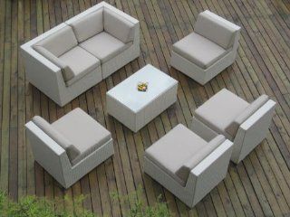 Ohana Collection PN0703AWT 7 Piece Outdoor Patio Sofa Sectional Wicker Furniture Couch Set, White  Outdoor And Patio Furniture Sets  Patio, Lawn & Garden