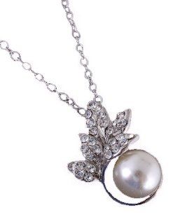 Fashion Jewelry ~ Silvertone Faux Pearls Accented with Rhinestones Necklace (Style ZHT068 UR) Jewelry