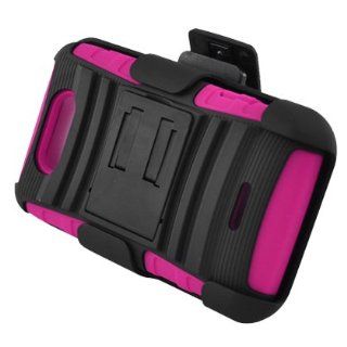 LG Motion 4G [MetroPCS] Hybrid Double Layer Skin + Rhino Armor Case w/ Holster & Swivel Belt Clip Combination (Hot Pink / Black) Cell Phones & Accessories