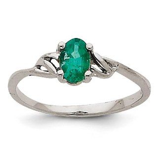14k White Gold 6x4 Oval Emerald Birthstone Ring. Metal Wt  1.39g Jewelry