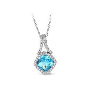 7.5mm Blue Topaz Pendant with 0.34ct tw of Diamonds set in 14k Gold Pendant Necklaces Jewelry