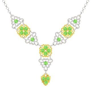 Elegant Necklace by Lucia Costin Crafted in .925 Sterling Silver with 24K Yellow Gold Plated over .925 Sterling Silver with Light Green Swarovski Crystals and Fancy Charms, Adorned with Triangle Shaped Filigree Elements Lucia Costin Jewelry