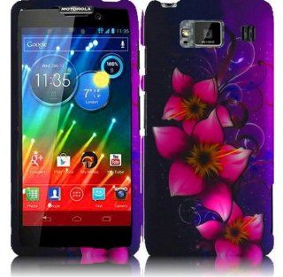 VMG 3 Item Combo Cell Phone Case Cover For Motorola Droid RAZR MAXX HD XT926M Image Design   Purple Pink Cascading Flowers Floral Hard 2 Pc Plastic Snap On Protective Case + LCD Clear Screen Saver Protector + Premium Car Charger [by VANMOBILEGEAR] *** For 