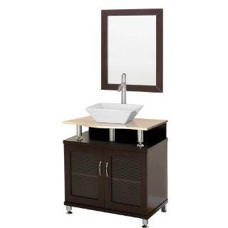 Accara 30 Inch Bathroom Vanity   Doors Only   Espresso w/ Ivory Marble Countertop    
