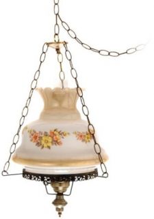 Floral Amber Glass 17" Wide Swag Style Plug In Chandelier    