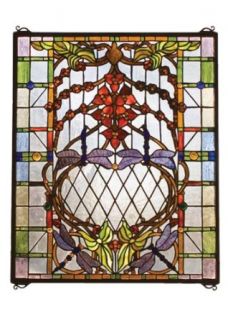 Meyda Lighting 19071 20.5"W X 25"H Dragonfly Allure Stained Glass Window