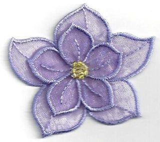 Flowers/Organdy Lavender Layered Flower w/Beads(Lg) Iron On Embroidered Applique 