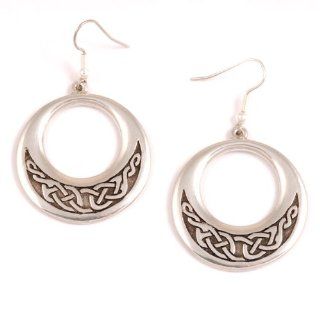 St Justin, Pewter Creole Earrings   Celtic Knotwork Jewelry