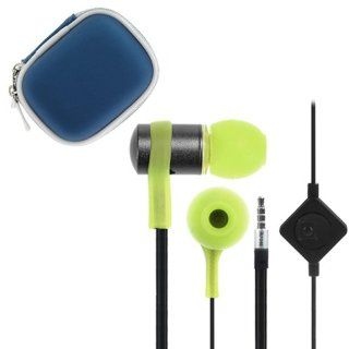iKross Green / Black In Ear 3.5mm Noise Isolation Stereo Flat Cable Tangle Free Earbuds with Microphone + Blue Headset Case for Nokia Lumia 610, Lumia 635, Lumia Icon (929), Lumia 1520, Lumia 2520, Lumia 1020 Cell Phones & Accessories