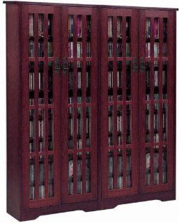 Leslie Dame M 954DC High Capacity Inlaid Glass Mission Style Multimedia Storage Cabinet, Cherry   Dvd Storage Cabinet Cherry