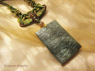 Auspicious Chinese Imperial Dragon Carved Green Jade Pendant Necklace  Fortune Feng Shui Imperial Jade Collection