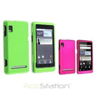 XMAS SALE Hot new 2014 model Green+Clear Pink Rubber Hard Skin Case Cover For Motorola Droid 2 Global A955CHOOSE COLOR Cell Phones & Accessories