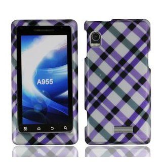 For Motorola A955 Droid 2 R2D2 Accessory   Purple Plaid Design Hard Case Snap on Cover Cell Phones & Accessories