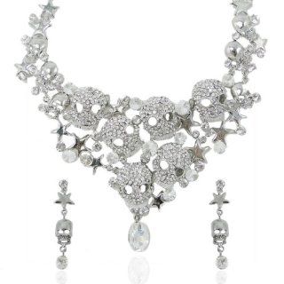 Skull Star Clear Austrian Crystal Necklace Earrings Set Jewelry