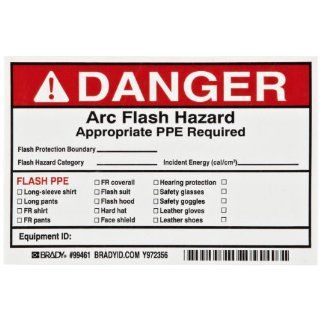 Brady 99461 4" Height, 6" Width, B 933 Vinyl, Black And Red On White Color Write On Arc Flash Labels (Danger) (Pack Of 5) Industrial Warning Signs