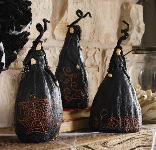 Black W/ Orange Spiderweb Halloween Witch Figurines By Collections Etc   Home Decor Collectible Dolls