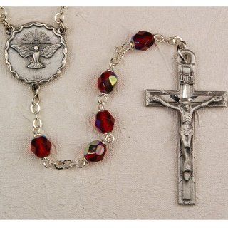 Religious & Catholic, Men or Womens, 6mm Silver & Red Holy Spirit Rosary, Boxed, Great for Confirmation or Rcia. Rosary Beads Jewelry