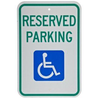 Brady 103748 12" Width x 18" Height B 959 Reflective Aluminum, Green and Blue on White Federal Handicap Parking Sign, Legend "Reserved Parking" Industrial Warning Signs