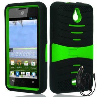 HUAWEI VALIANT Y301 ASCEND PLUS BLACK GREEN SHIELD HYBRID KICKSTAND COVER HARD GEL CASE +FREE CAR CHARGER from [ACCESSORY ARENA] Cell Phones & Accessories