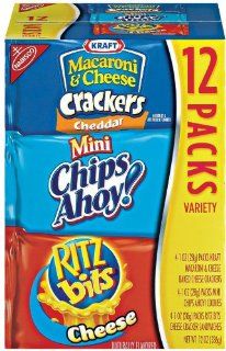 Nabisco Variety Snack Pack  Macaroni & Cheese Crackers, Chips Ahoy & Ritz Bits, 12 oz (Pack 4)  Snack Food  Grocery & Gourmet Food