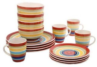 Mainstays Sonoma Stripes 16 piece Dinnerware Set, Multi color Kitchen & Dining