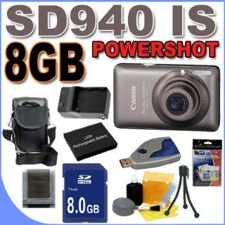 Canon PowerShot SD940IS 12.1 MP Digital Camera w/4x Wide Optical IS Zoom (Brown) 8GB BP4L Battery/Charger BigVALUEInc Accessory Saver Bundle  Point And Shoot Digital Cameras  Camera & Photo