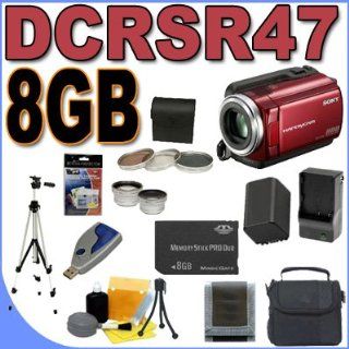 Sony DCR SR47 Hard Disk Drive 60GB HDD Handycam Camcorder (Red) BigVALUEInc Accessory Saver 8GB FH100 Battery/Rapid Charger Filter Kit/Lenses Bundle  Camera & Photo