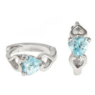 Small Silver Heart Hugs Hoop Earrings for Girls with Light Aqua Cubic Zirconia Jewelry