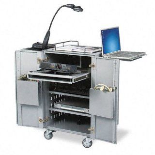 BALT 27513 50 by 20 1/2 by 38 3/4 Inch The Boss AV Presentation Cart with Cabinet, 7 Shelves, Gray   Home Office Cabinets