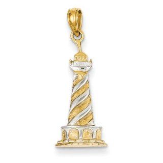 14k & Rhodium Cape Hatters Lighthouse Pendant, Best Quality Free Gift Box Satisfaction Guaranteed Jewelry