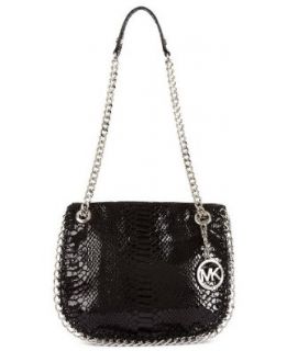 MICHAEL Michael Kors CHELSEA SMALL MESSENGER Handbag in Black Python Emossed Leather with Chains and Hardware Shoes