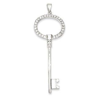 Sterling Silver Cz Key Pendant, Best Quality Free Gift Box Satisfaction Guaranteed Jewelry