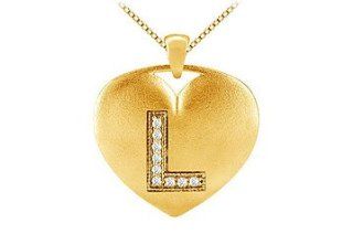 Heart Design Diamond Initial L Pendant with 0.09 Carat Diamonds in 14k Yellow Gold LOVEBRIGHT Jewelry