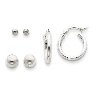 Sterling Silver Sm & Lg Bead & Hoop Set Earrings, Best Quality Free Gift Box Satisfaction Guaranteed Jewelry